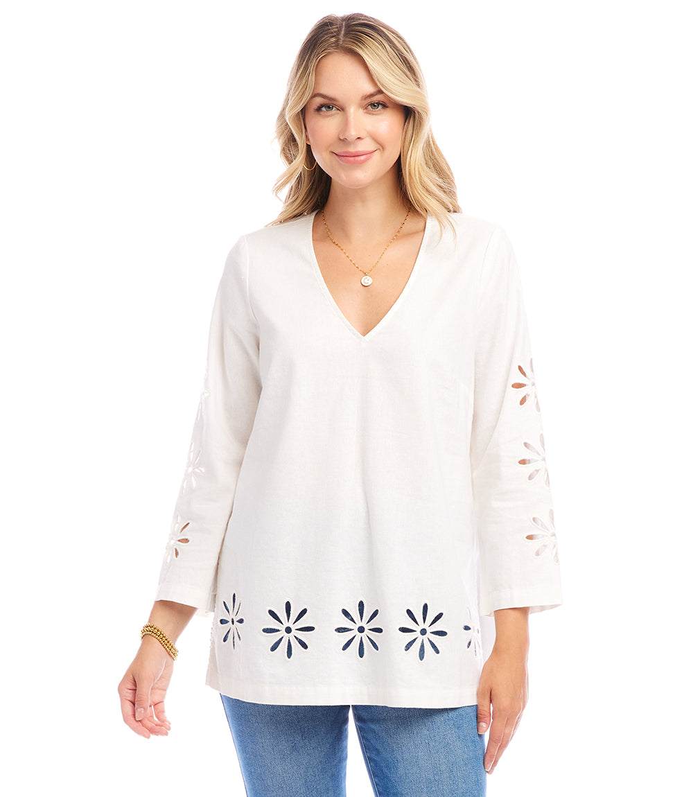 Cutout Embroidered Flower Detail Tunic