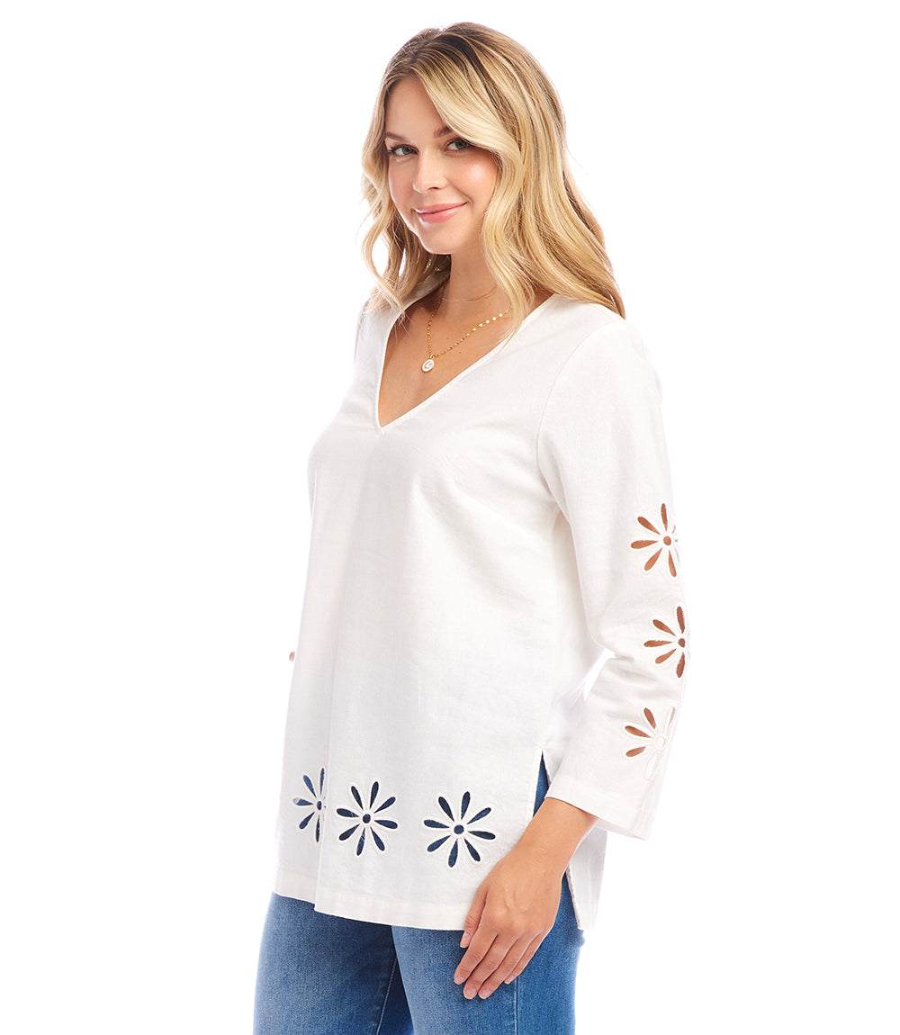 Cutout Embroidered Flower Detail Tunic