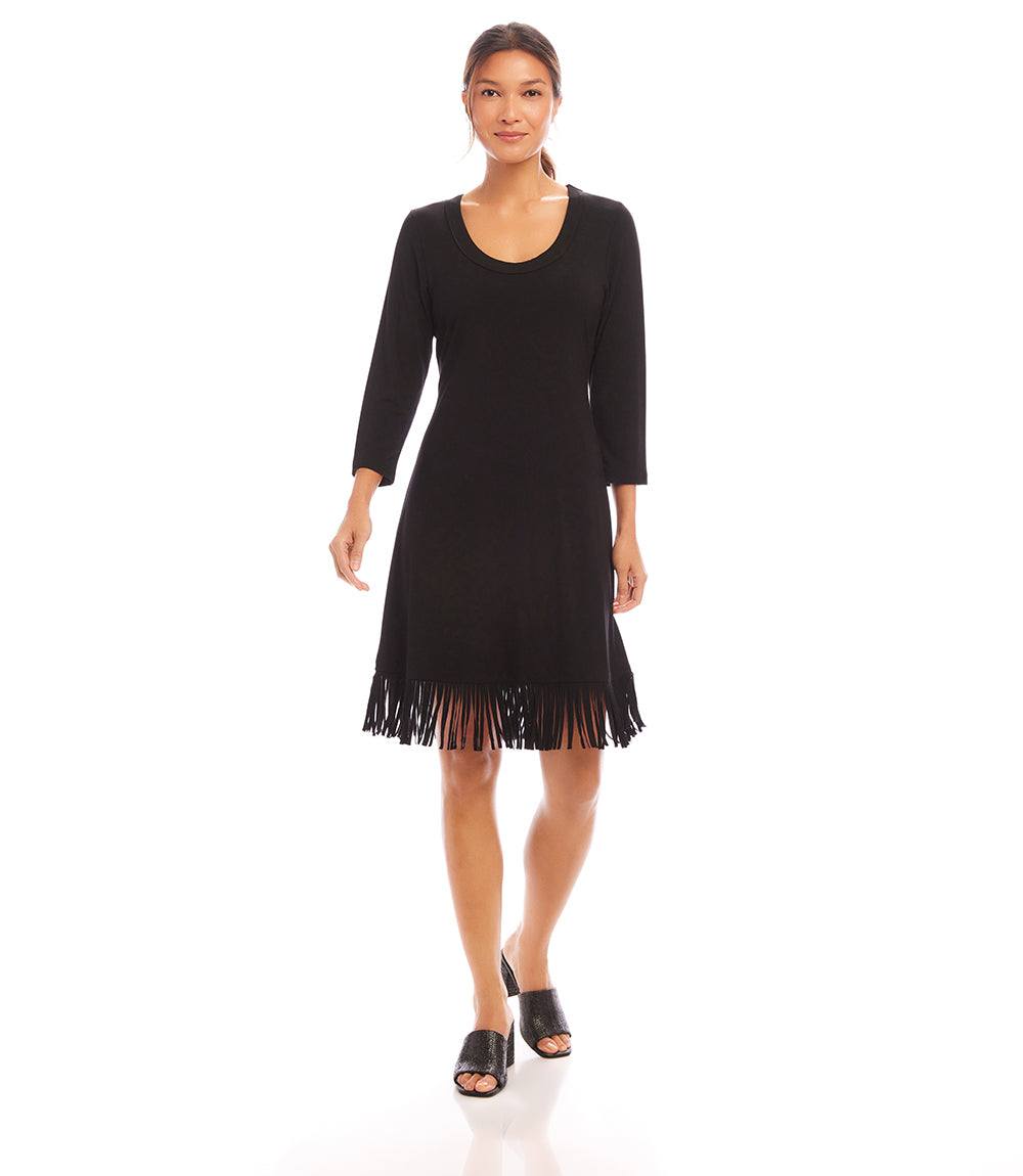 3/4 Sleeve Fringe Hem Dress Soft, Stylish Comfortable – Karen Kane