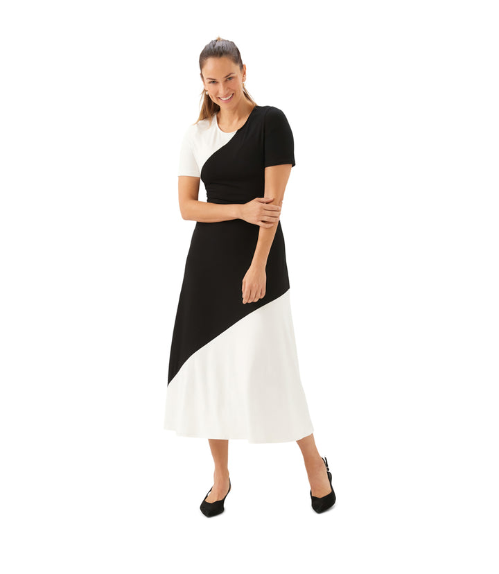 Short Sleeve Contrast Midi Dress