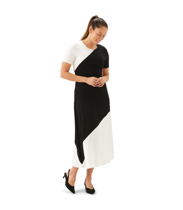 Short Sleeve Contrast Midi Dress