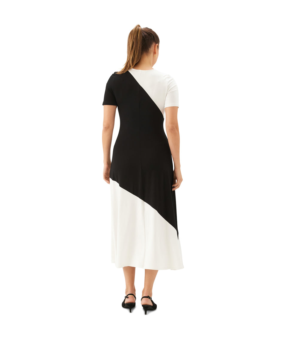 Short Sleeve Contrast Midi Dress