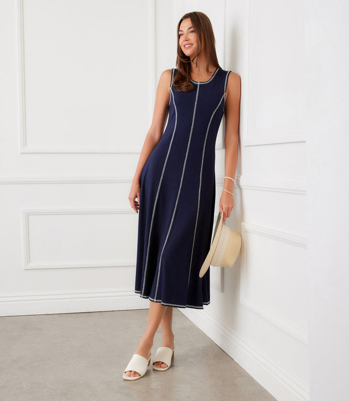 Sleeveless Stitch Detail Midi Dress