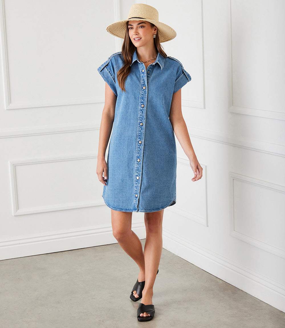 Cap Sleeve Denim Shirtdress