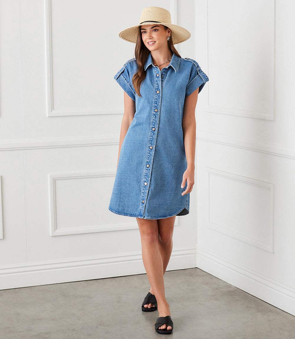 Cap Sleeve Denim Shirtdress
