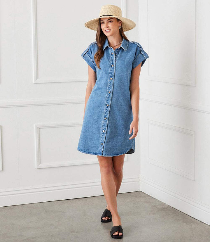 Cap Sleeve Denim Shirtdress