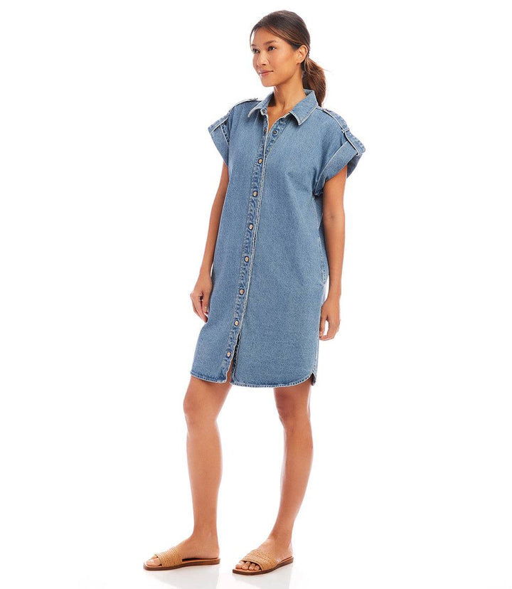 Cap Sleeve Denim Shirtdress