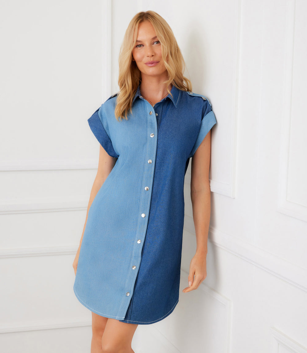 Cap Sleeve Denim Shirtdress