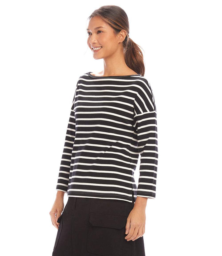 Stripe 3/4 Sleeve Boatneck Top