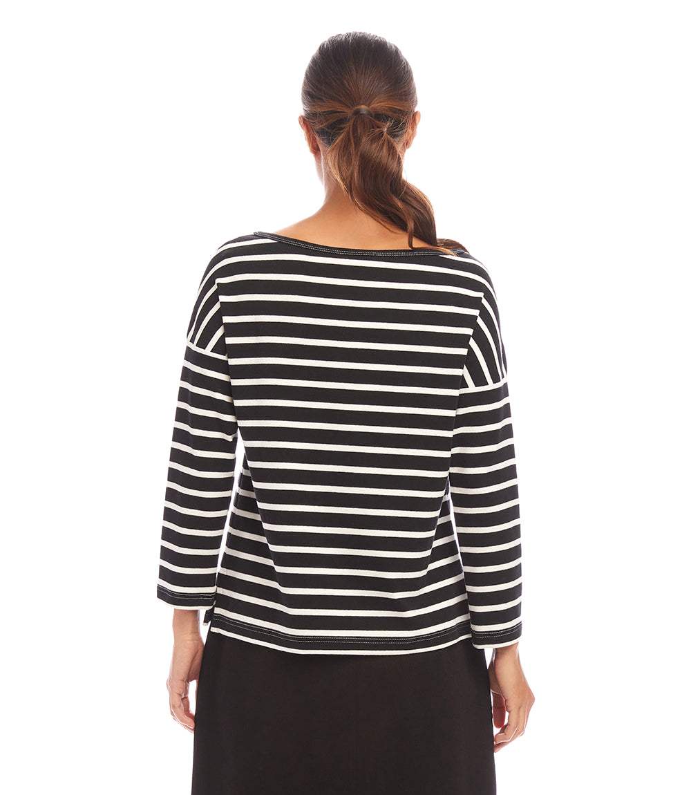 Stripe 3/4 Sleeve Boatneck Top