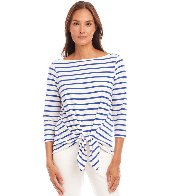 Stripe Boatneck Tie-Front Top