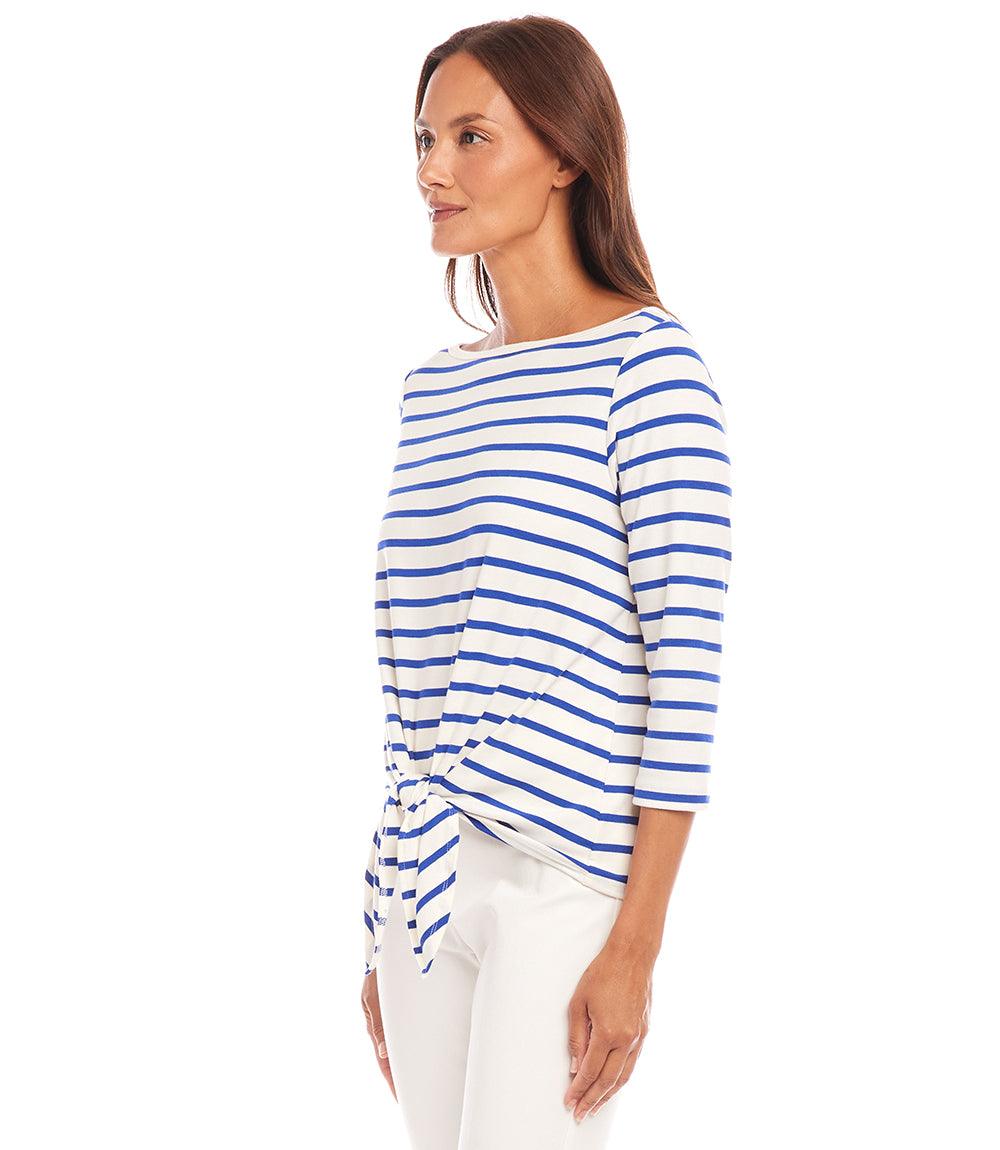 Stripe Boatneck Tie-Front Top