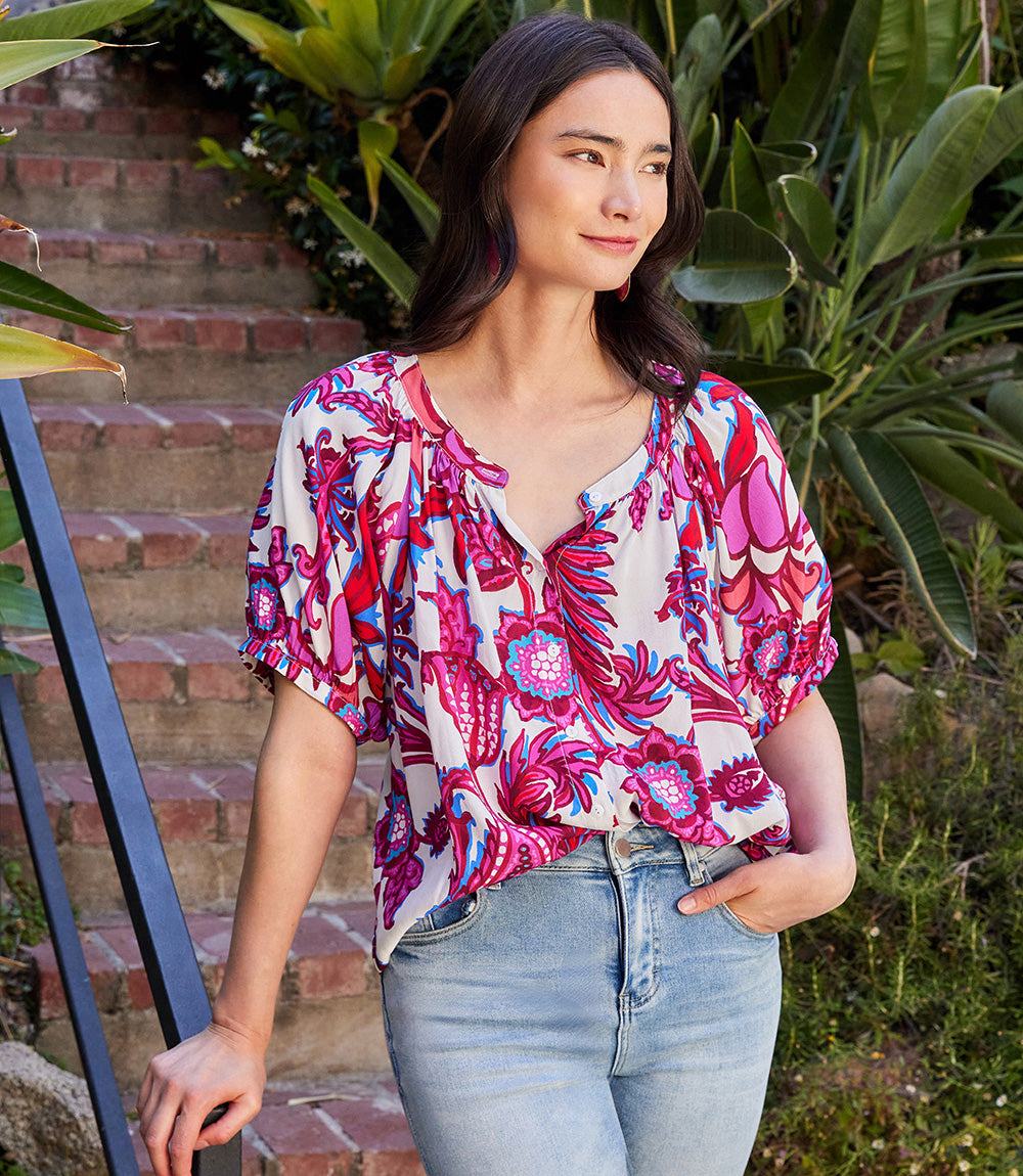 Petite Size Short Sleeve Peasant Top