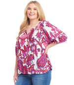 Plus Size Short Sleeve Peasant Top