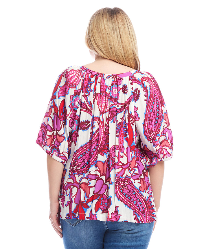 Plus Size Short Sleeve Peasant Top