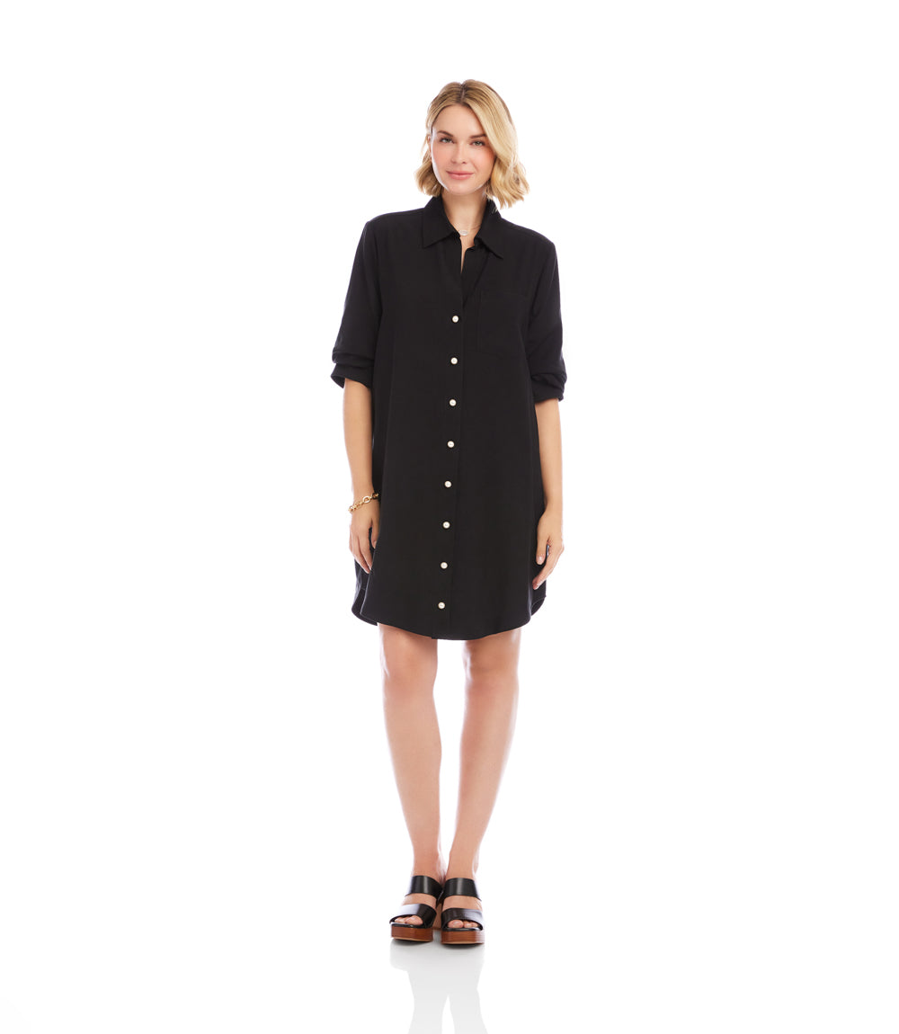 Ruched Sleeve Shirtdress