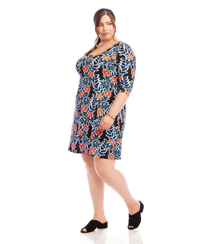Plus Size 3/4 Sleeve A-Line Dress