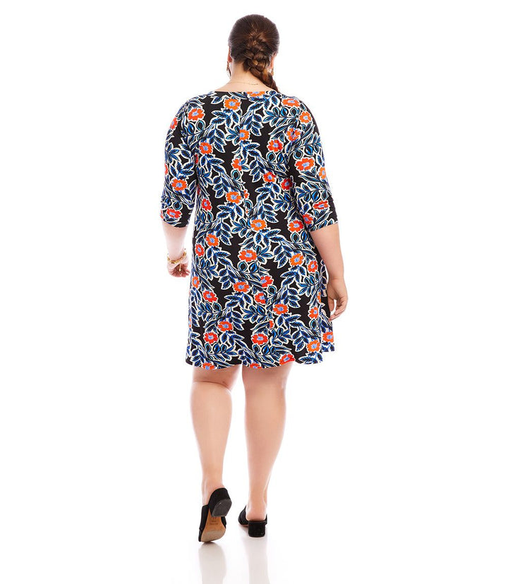Plus Size 3/4 Sleeve A-Line Dress
