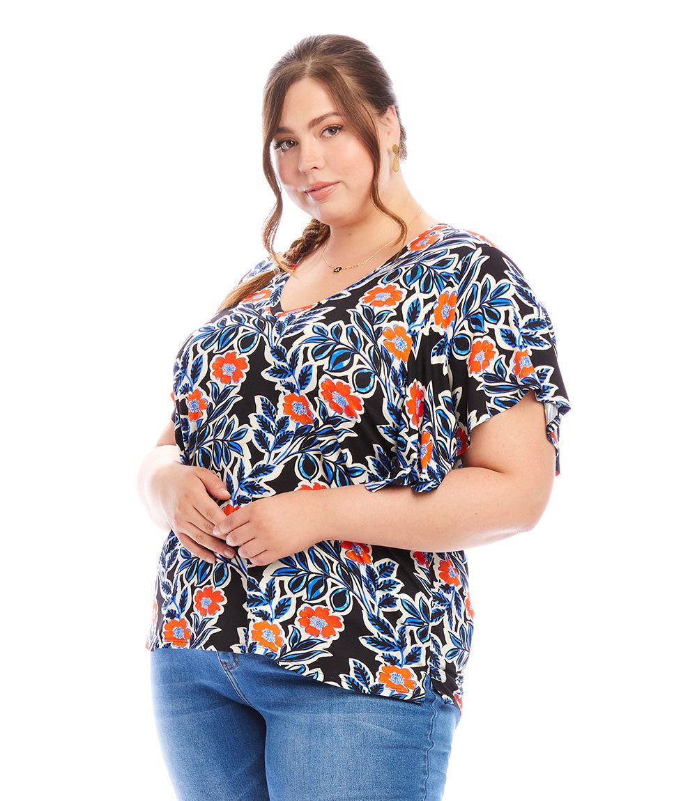 Plus Size Flutter Sleeve V-Neck Top