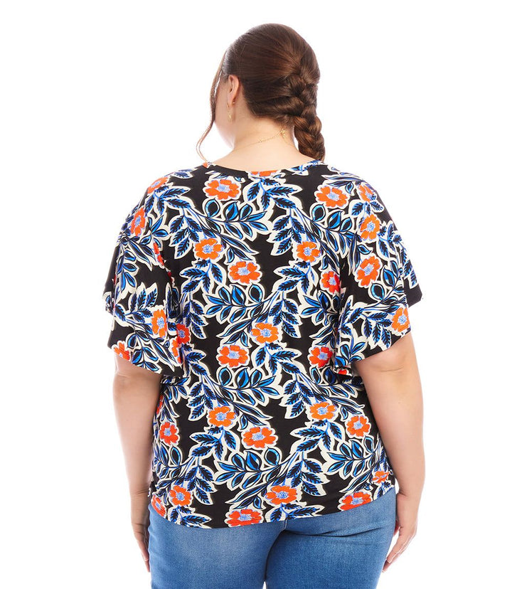 Plus Size Flutter Sleeve V-Neck Top