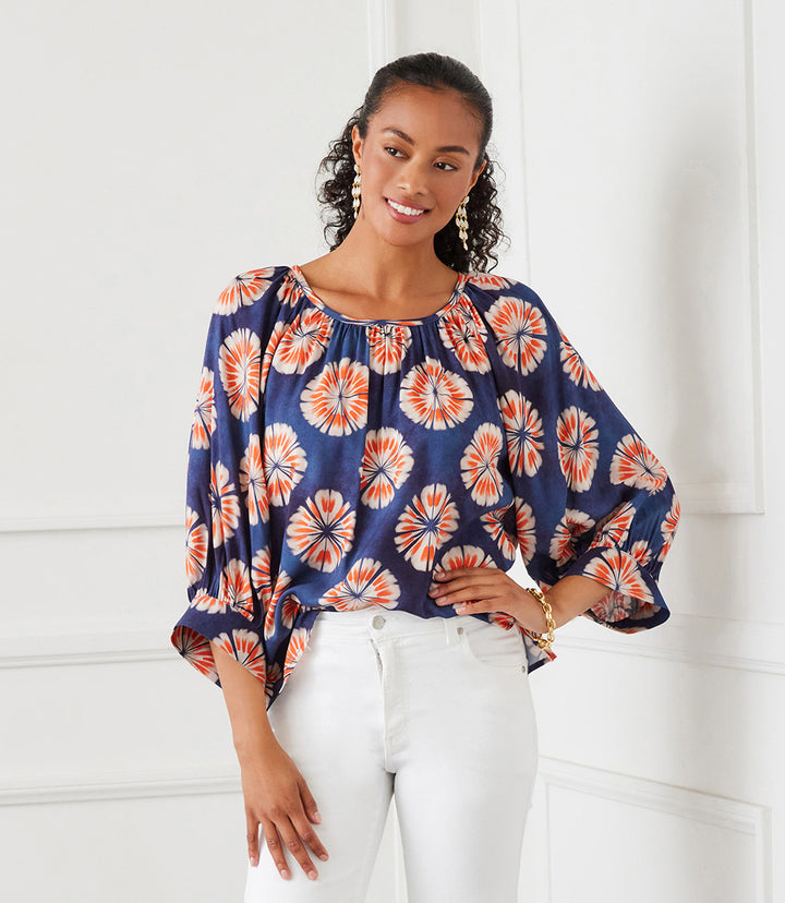Petite Size Blouson Sleeve Peasant Top