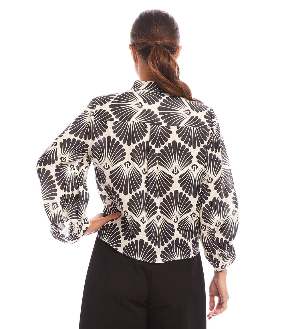 Petite Size Blouson Sleeve Linen Tie-Front Top