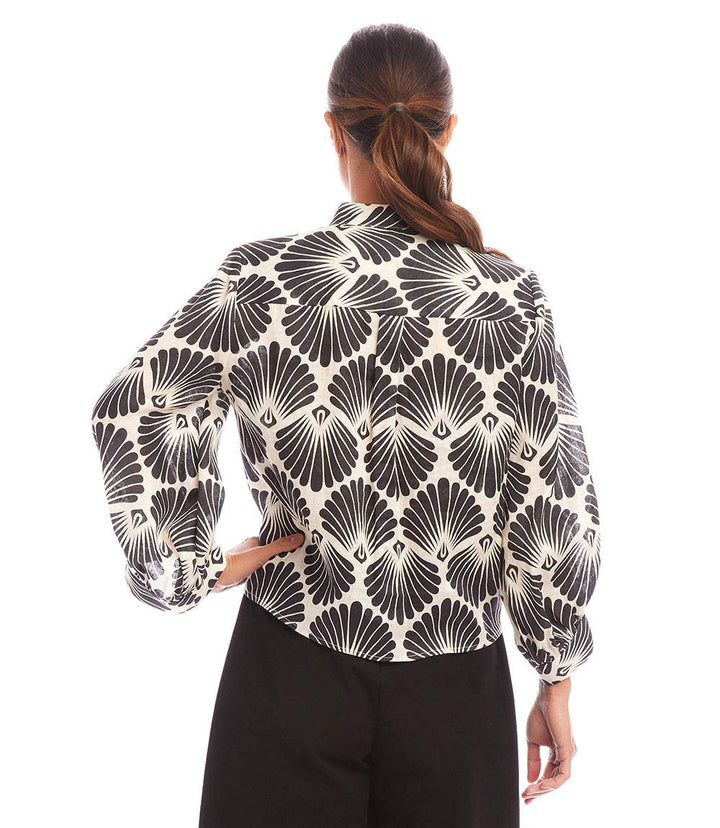 Petite Size Blouson Sleeve Linen Tie-Front Top