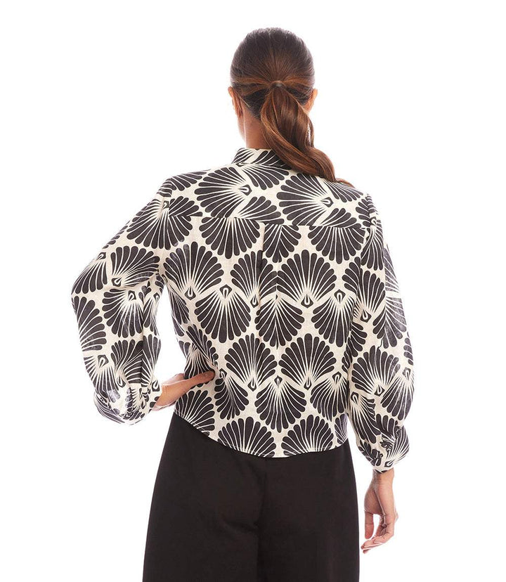 Blouson Sleeve Linen Tie-Front Top