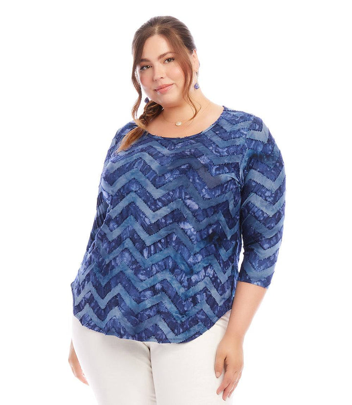 Plus Size 3/4 Sleeve Burnout Shirttail Top