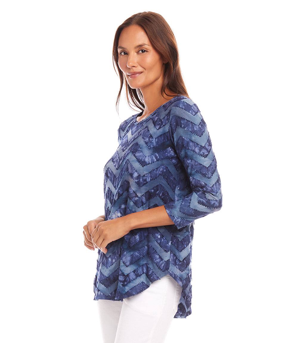3/4 Sleeve Burnout Shirttail Top