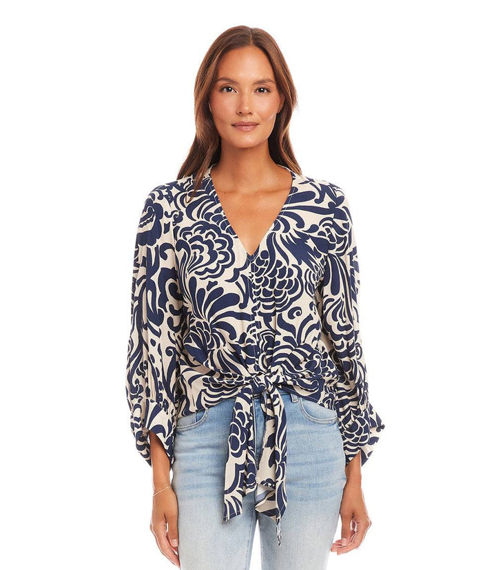 Petite Size Blouson Sleeve Tie Front Top