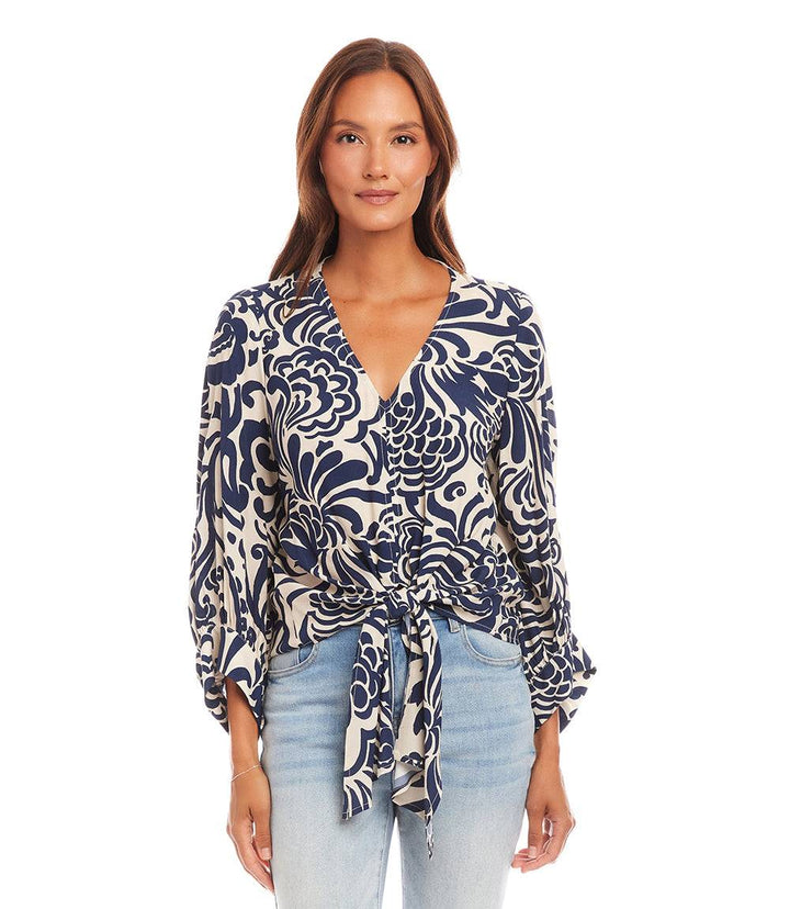 Blouson Sleeve Tie Front Top