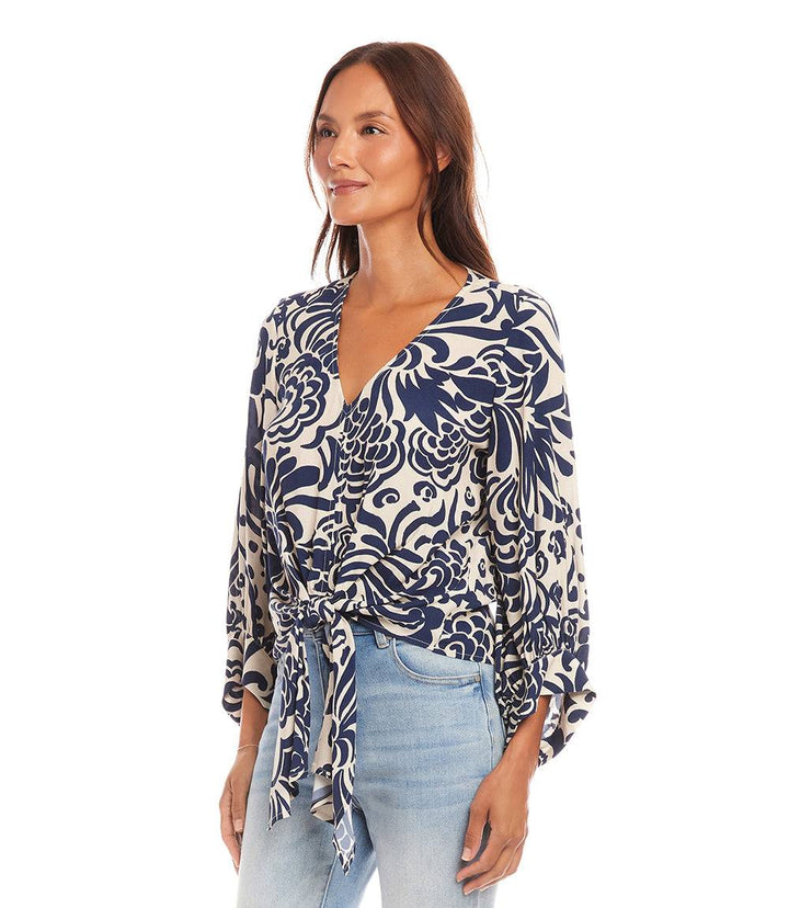 Blouson Sleeve Tie Front Top
