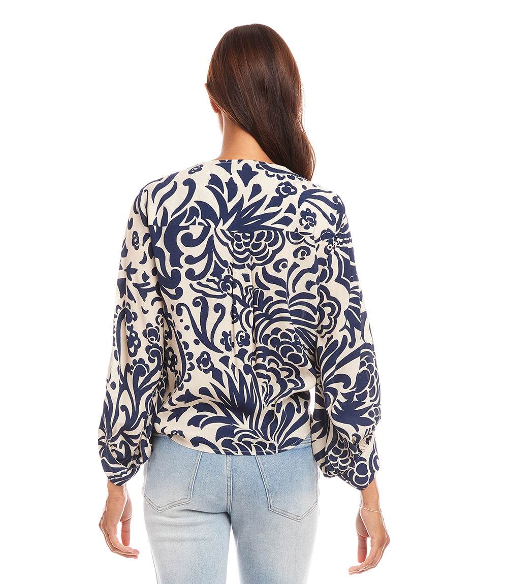 Blouson Sleeve Tie Front Top