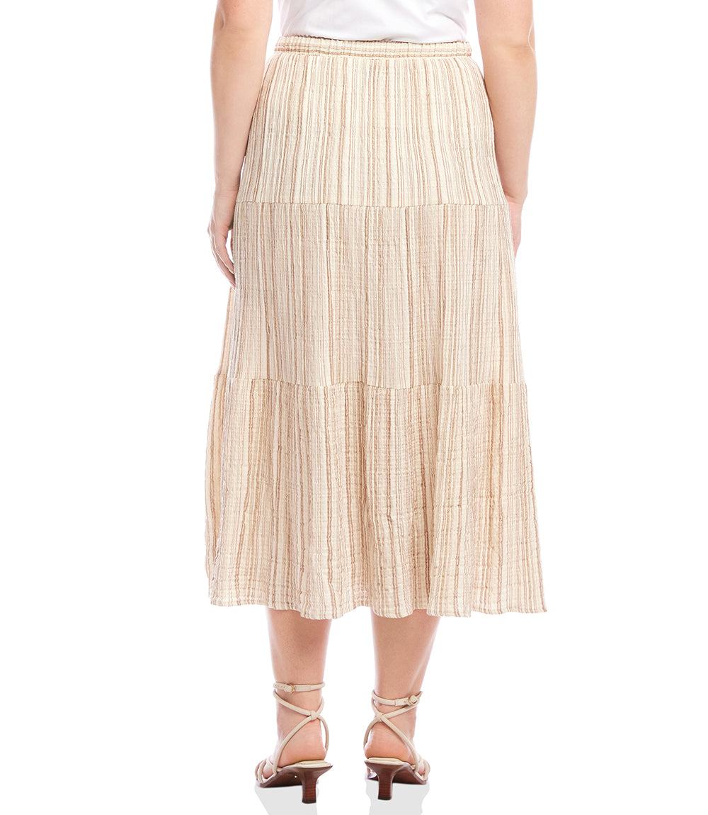 Plus Size Metallic Stripe Tiered Midi Skirt
