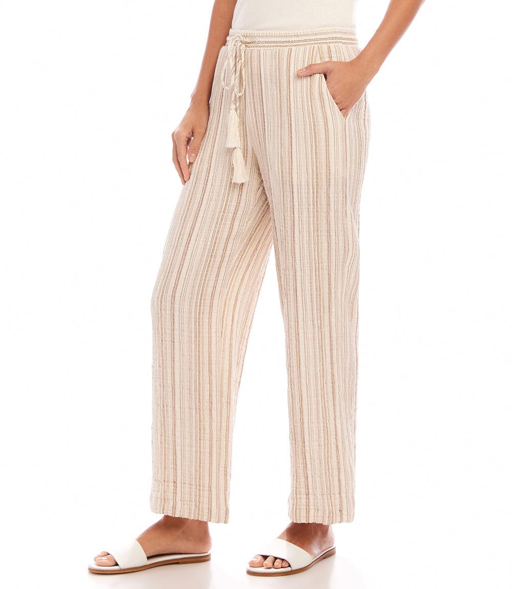 Metallic Stripe Drawstring Ankle Pants