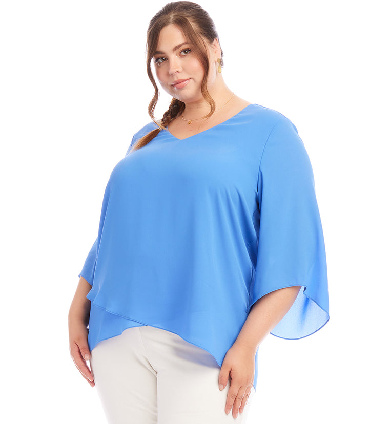 Plus Size Bracelet Sleeve Asymmetric Top