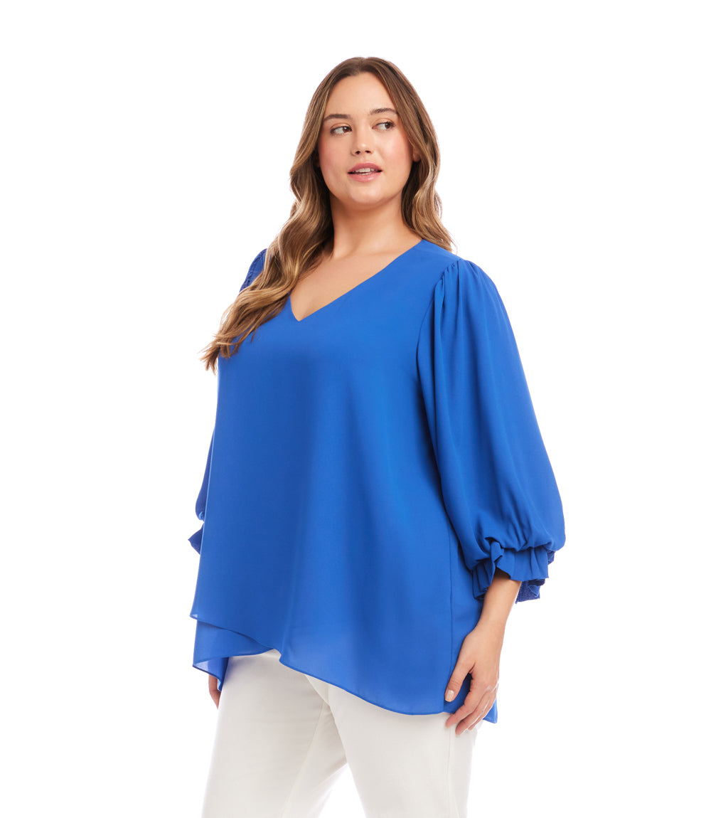 Plus Size Layered Sleeve Asymmetric Top – Karen Kane