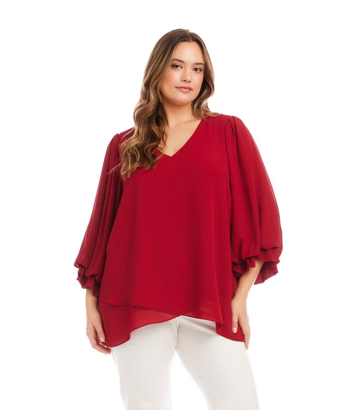 Plus Size Layered Sleeve Asymmetric Top