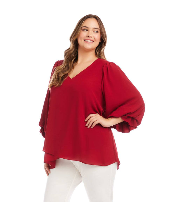Plus Size Layered Sleeve Asymmetric Top