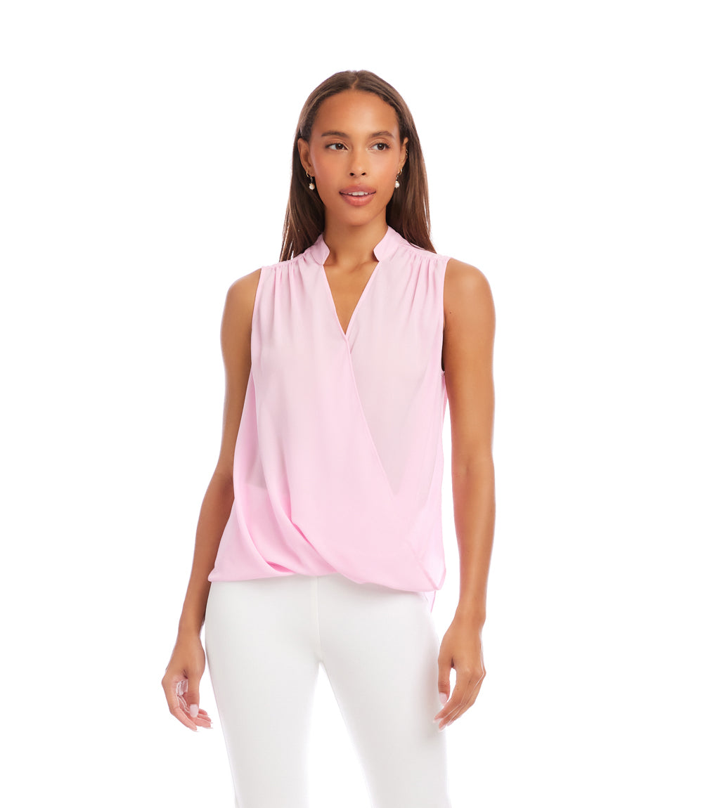 Sleeveless Drape Front Top