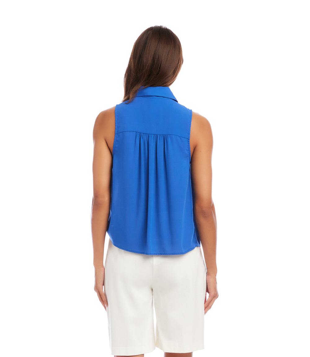 Sleeveless Tie-Front Top - Petite Size Silky Crepe blouse for a