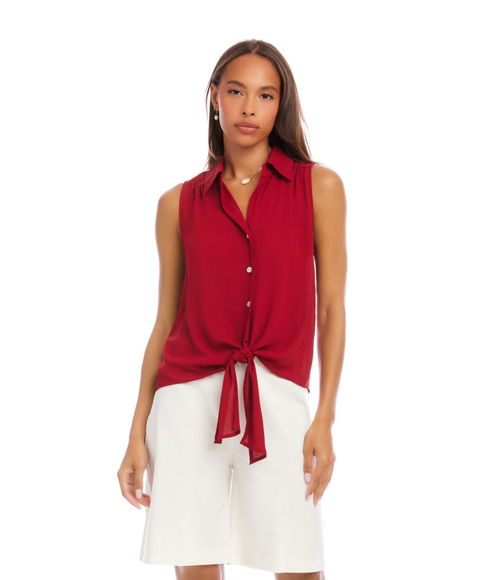 Sleeveless Tie-Front Top