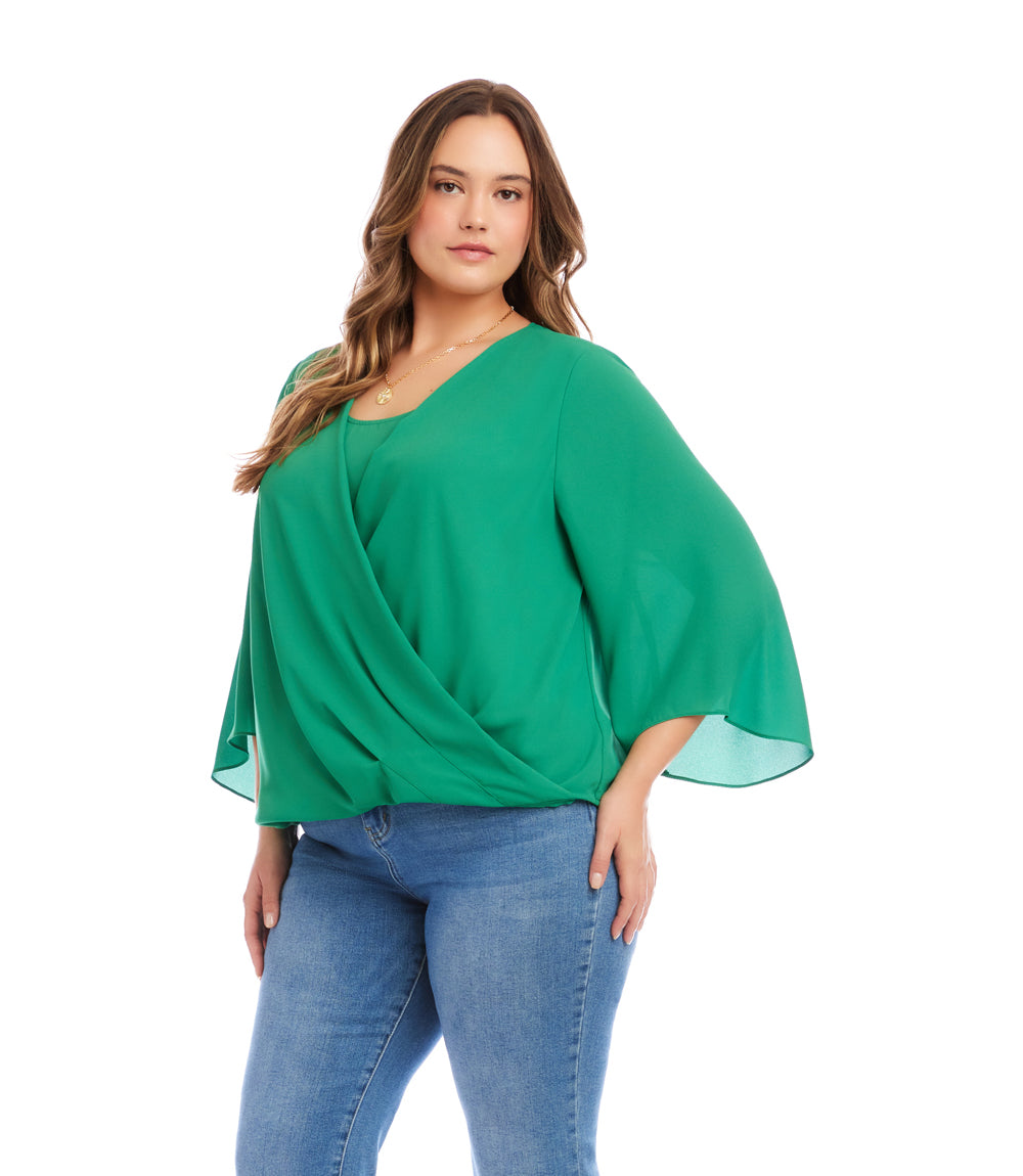 Plus Size Bracelet Sleeve Drape Front Crossover Top – Karen Kane