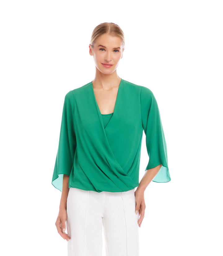 Bracelet Sleeve Drape Front Crossover Top