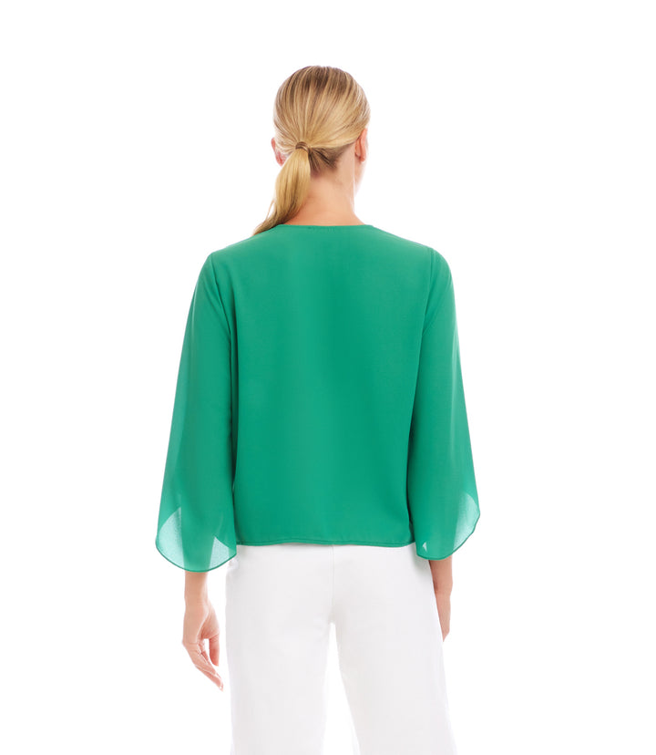 Bracelet Sleeve Drape Front Crossover Top