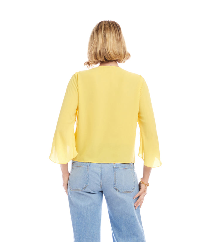 Petite Size Bracelet Sleeve Drape Front Crossover Top