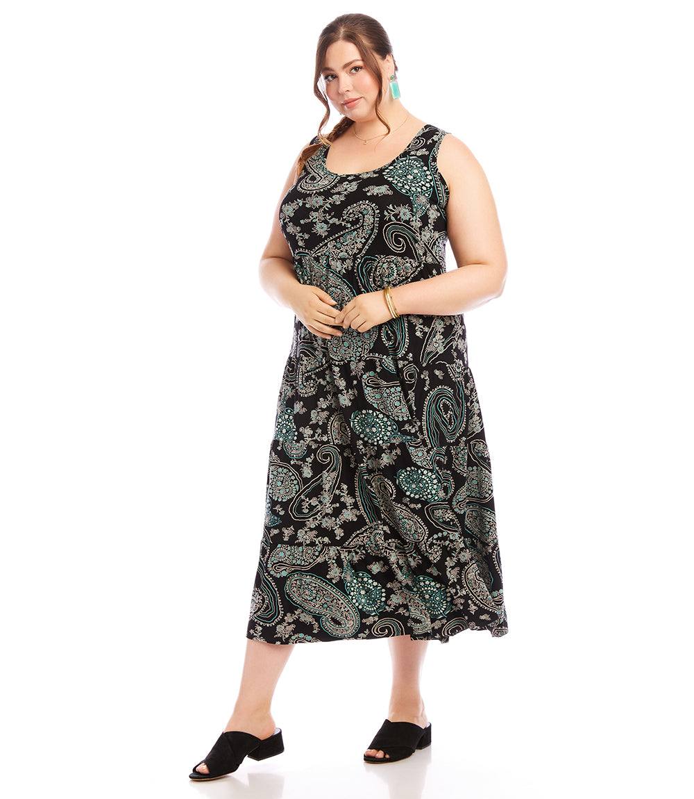 Plus Size Sleeveless Tiered Midi Dress