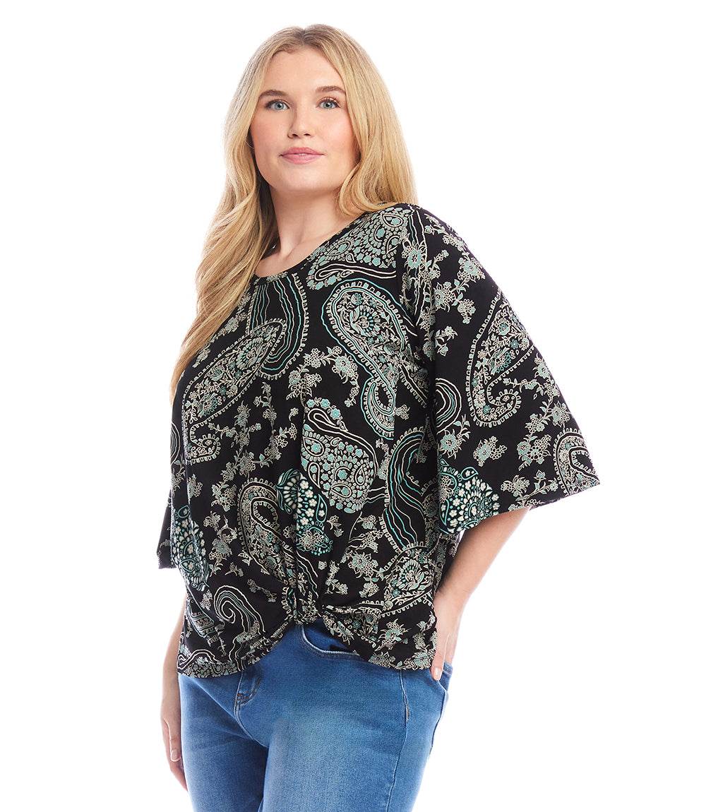 Plus Size Flare Sleeve Pick-Up Top