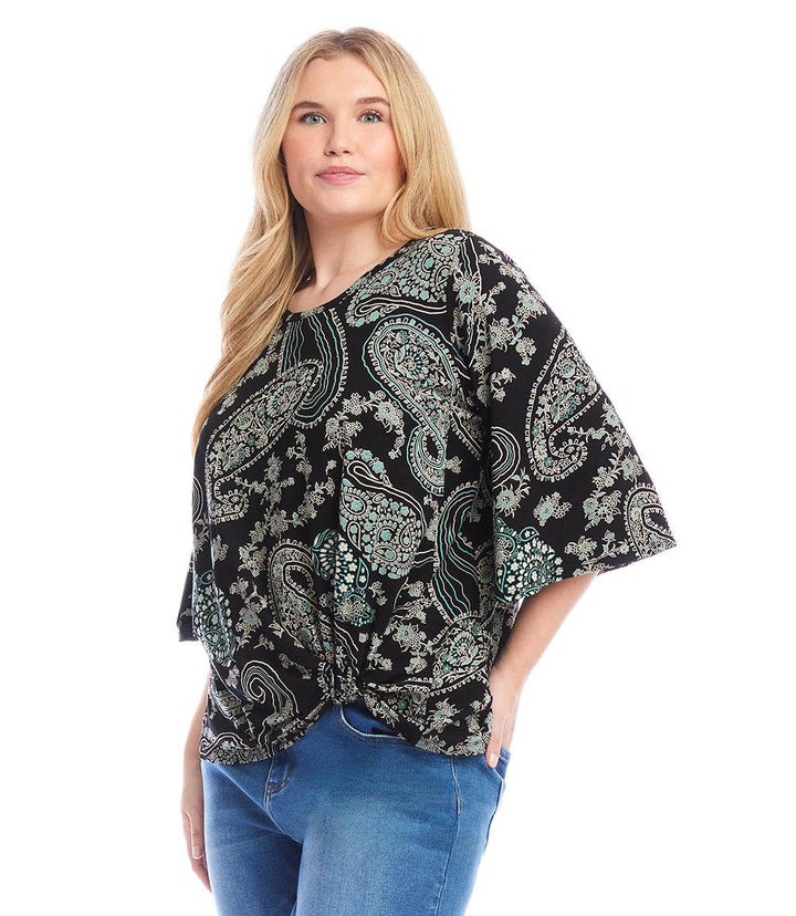 Plus Size Flare Sleeve Pick-Up Top